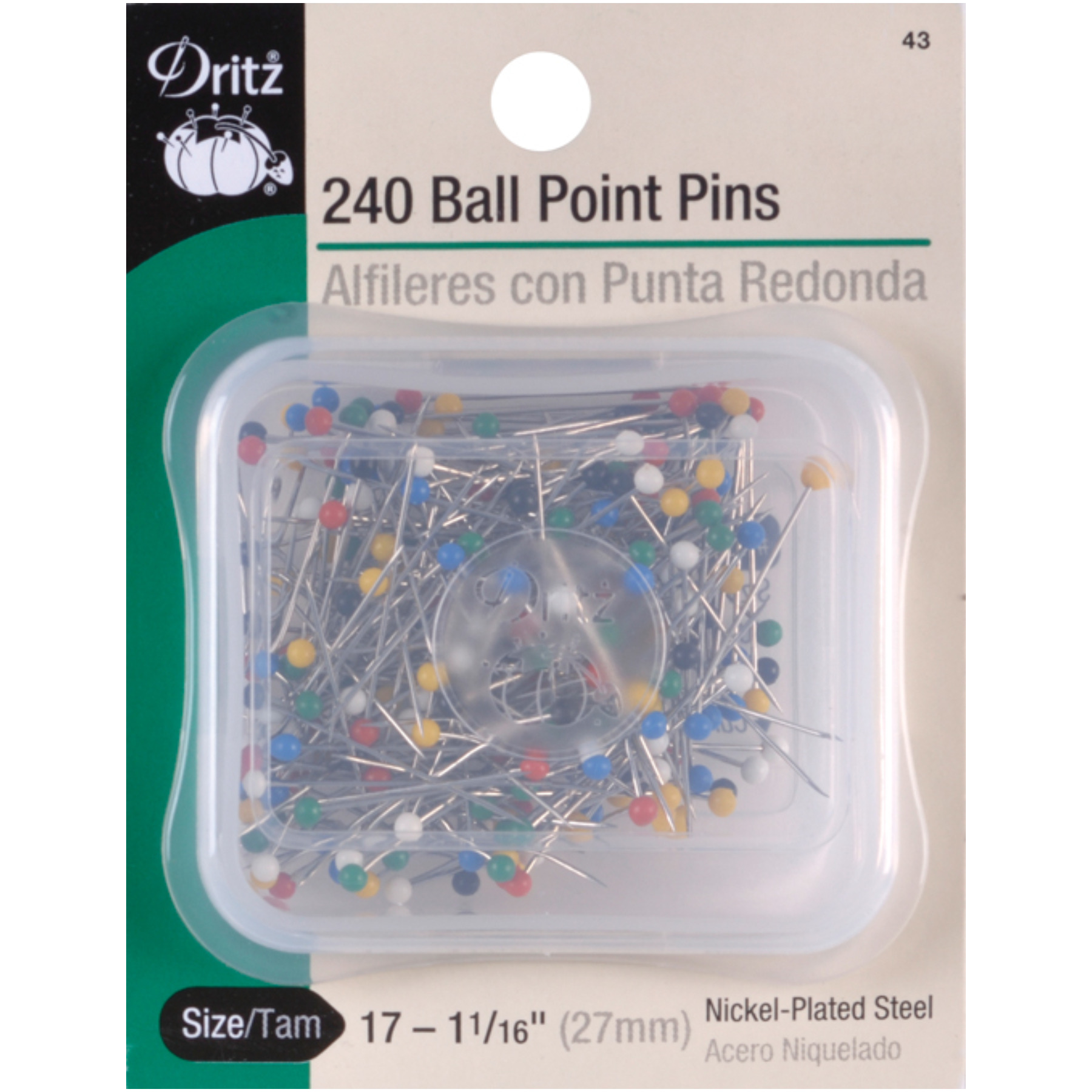 Color Ball Point Pins - Size 17 - 240 Pieces - 1-1/16 Inch